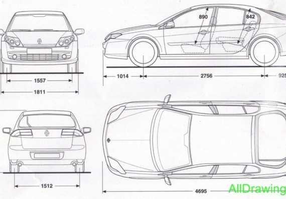 Renault Laguna (2007) (Рено Лагуна (2007)) - чертежи (рисунки) автомобиля